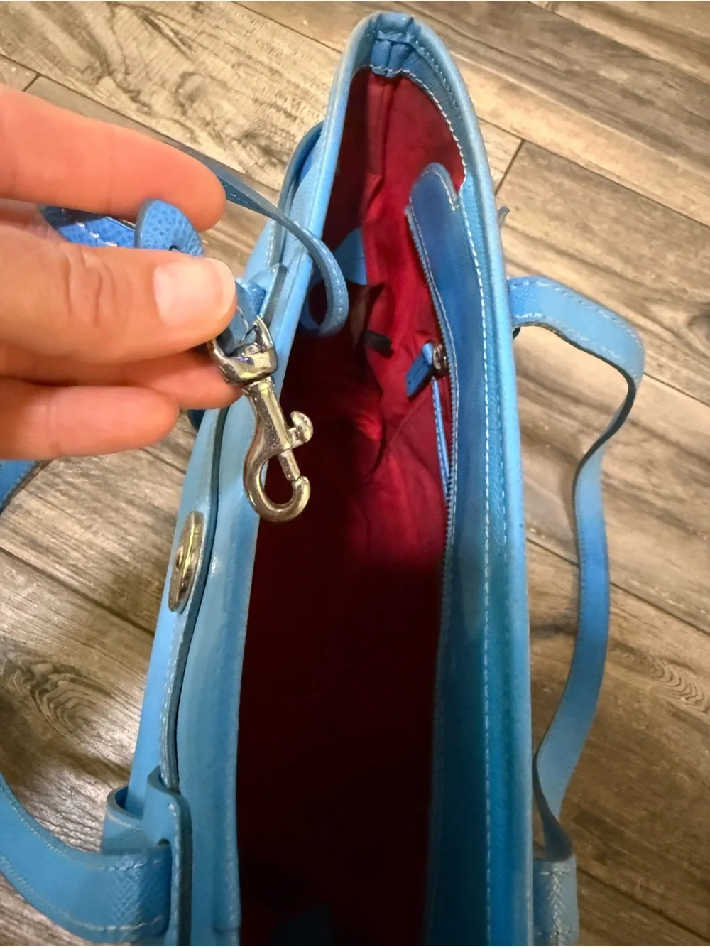 Dooney & Bourke Sky Blue Pebble Leather Logo Lock Tote